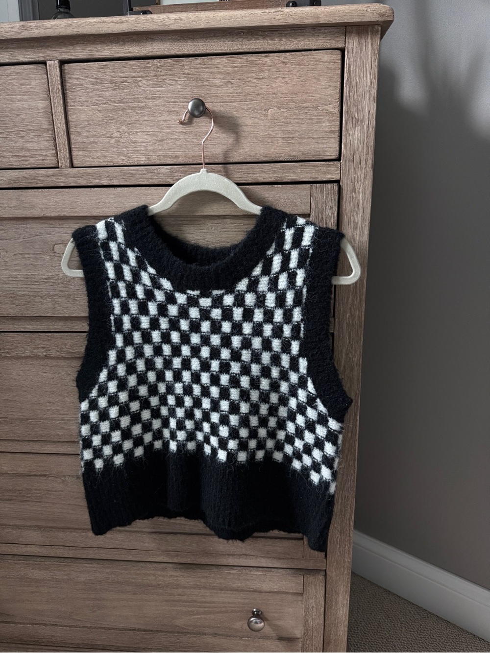 Black & White Checkered V-Neck Sweater Vest